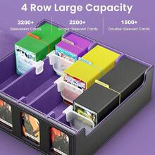 Caja de Cartas MTG Con Ventanas de Exhibición, MTG Deck Box con Capacidad para Más de 3200 Tarjetas, Con 24 Divisores de Colores, 4 Particiones Móviles Para Cartas de Juegos Mágicos(Negro&Púrpura) - Negro y Púrpura - Ver 1