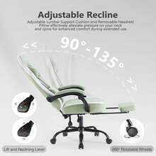 OLIXIS Computer Gaming Chair - High Back Ergonomic Desk Chair With Footrest And Lumbar Support, Height Adjustable Task Chair With Linkage Armrests And Headrest, 360° Swivel Wheels - 綠色 - 查看 6