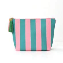 1 Piece Of Black And White Vertical Striped Canvas Cosmetic Bag, Contrasting Zipper Tassel Decorative Toiletry Bag, Simple Style Storage Bag, Suitable For Travel And Daily Skin Care Organization Make Up Bag - Multicolor - View 6