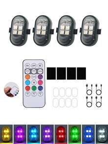 Upgraded 4LEDs 6PCS Wireless LED Strobe Lights With Remote Control, 8 Colors Type-C Rechargeable Led Lights Anti Collision Warning Light For Car Motorcycle Bike Drone Aircraft - Multicolor - View 12