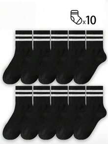 1/3/5/10 Pairs Of Women's Mid-Calf Socks, Black Socks, Women's Socks, Cute Socks, Girls' Socks, Socks That Can Be Worn In All Seasons Of Autumn/Winter/Spring/Autumn, Mesh Breathable Stripe Details, Rail Breathable Hole Design, Moisture-Wicking, Soft And Smooth, Suitable For All Kinds Of Vacation, Sports, Leisure, Business And Other Daily Wear, Can Be Worn All Year Round, Multiple Sizes Available