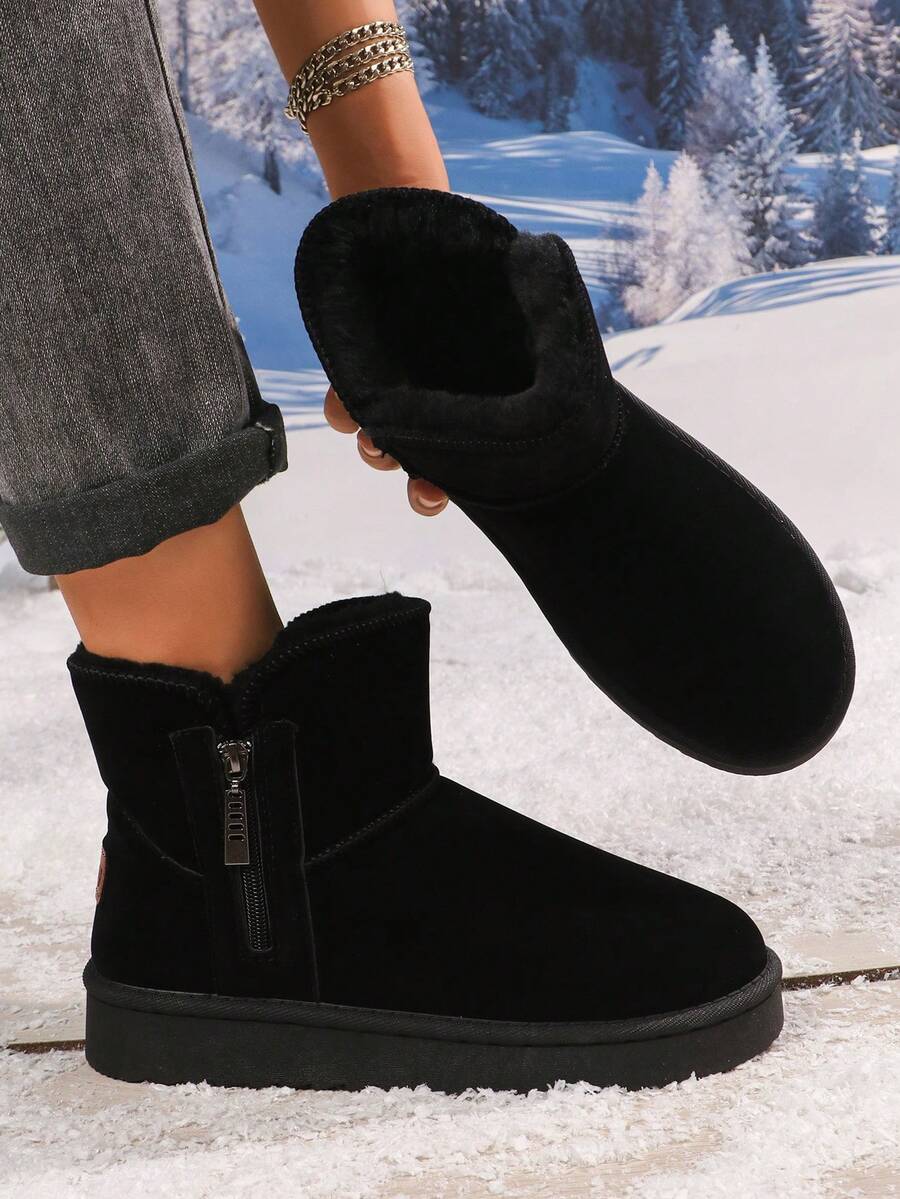 男士雪地靴，保暖加厚防滑防寒舒适冬季雪地靴 - 黑色 - 查看 1