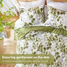 Twin/Twin-XL, Full/Queen And King/Cal King Comforter Sets, Reversible Seersucker Floral Bedding Sets, 2 Piece And 3 Piece Lightweight Botanical Flowers Comforter Bed Set With Pillow Shams - Màu xanh Ô liu - Xem 2