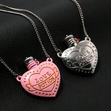 Couple Heart Necklace With "Love Potion" Theme - Pink Heart Pill Bottle Pendant, Suitable For Romantic Daily Matching & Holiday Gifts - 銀色 - 查看 2