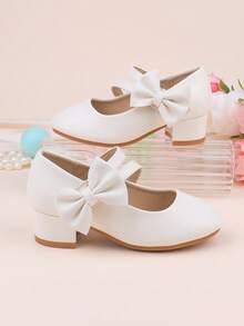 Sapatos de daminha de honra para casamento, festa, feriado, adequados para bebês, meninas pequenas e grandes, sapatilhas brancas clássicas, confortáveis e versáteis com laço, vestido formal, recital, balé, sapatos de princesa - Branco - Ver 4