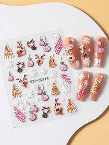 2 pezzi Adesivi per unghie natalizi con renne e Babbo Natale, decorazioni a rilievo 5D a fiocchi di neve, per manicure festive, decorazioni per unghie 3D per il Natale