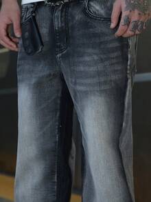 男士拼布微喇叭牛仔裤，紧身破洞喇叭裤，Y2K 叠层水洗刺绣牛仔裤，百搭四季皆宜