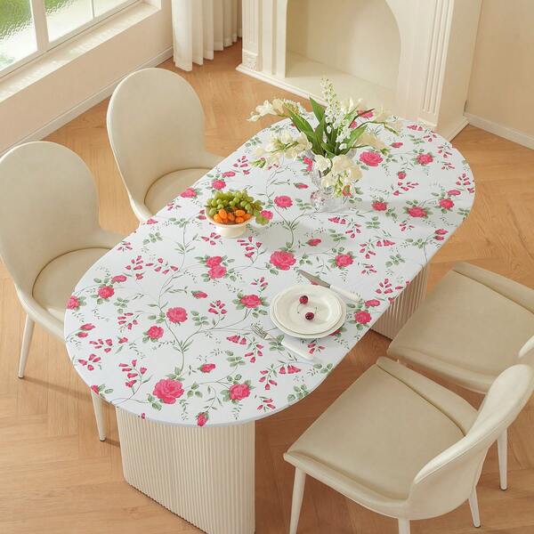 Oval Fitted Vinyl Tablecloth With Elastic Edge, Super Elastic Table Cloth, Wipe Clean Table Cover For Indoor And Outdoor