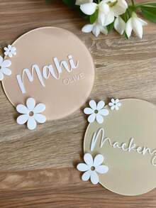1PC Personalised Acrylic Daisy Name Plaque: Nursery Decor, Door Sign, Custom Kids Teen Announcement Sign, Kids Birth Plaque, Personalized Wooden Birth Name Plaque, Hello World Reveal Photo Props - Multicolor - View 8