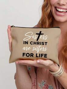 Sister's Gift, Birthday Gift For Sister-In-Law/Younger Sister, Graduation/Christmas Gift For Girlfriend/Younger Sister, Sisters In Christ Are Sisters For Life - Cosmetic Bag Gift, Large Capacity Women's Travel Makeup Bag, DIY Storage Bag, Gift For Girls, Lightweight Foldable Storage Bag, Suitable For Personal Travel Cosmetics Storage.