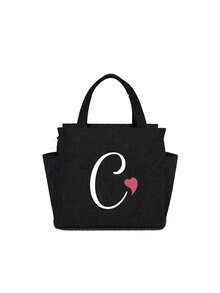 Insulating Lunch Bag, Letter Print Women Cooler Handbags Student Thermal Lunch Bags, For Work Canvas Food Tote Bag, High-Capacity Thermal Bag, For Women Insulated Refrigerated Lunch Box Bag, Picnic Bag, Fridge Bag Name Initials Letter Pattern Cooler Lunch Box ,Ice Pack Food Storage Bag For Traveling Portable Waterproof Bag Insulated Lunch Bag Lunchbox