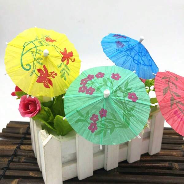 Cocktail Drink Umbrella Picks Toothpicks - Colorful Paper Toothpicks Cocktail Umbrellas For Luau Parasols Hawaiian Tiki Party Decorations