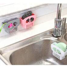 1pc Halloween Skull Suction Cup Wall Sponge Holder - Convenient For Cleaning And Organizing Dish Sponges And Cloths, Skull Storage Rack, Sink Organizer, Sponge Holder, Suitable For Bathroom And Kitchen, Plastic Brush Storage Box