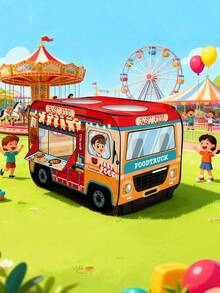 Składany namiot-domek dla dzieci w kształcie food trucka z hamburgerami, odpowiedni do użytku wewnątrz i na zewnątrz, kolorowy design, wytrzymały materiał poliestrowy, łatwy w montażu i przenoszeniu, idealny na kemping, piknik i do zabawy na świeżym powietrzu, idealny prezent na urodziny, Boże Narodzenie, Halloween lub Wielkanoc, plac zabaw na kempingu | Namiot zabaw | Wytrzymały domek do zabawy