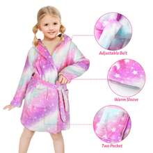 Children's Printed Flannel Bathrobe, Long Sleeve, With Pockets, Hood And Belt, 90cm, Suitable For 2-3 Years Old, Ideal For Autumn/Winter After Bath, Great Christmas Gift. Thickened Flannel Hooded Bathrobe, Astronaut Print, Soft And Comfortable, Perfect Choice After Bath In Autumn/Winter.
