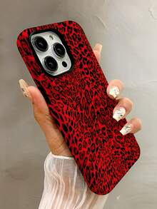 Red-Black Leopard Print Two-In-One Matte Texture Phone Case Suitable For Compatible With Iphone17,16, 15, 14, 13, 12, 11, PRO MAX,PLUS, , Galaxy S21/22/23/24/25 Ultra/FE+,NOTE20 Ultra,A71/56/55/54/53/52/36/34/26/25/23/16/15/14/13/06 - 彩色 - 查看 3