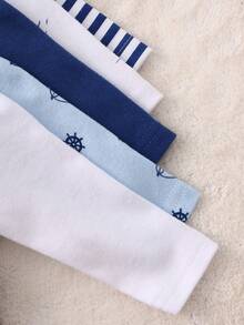 DILAVEL 5PCS Autumn And Winter New Baby Long Sleeved Crawling Clothes For Boys, Girls, And Babies, Combined Triangle Bodysuit, Navy Pattern Series, Simple And Fashionable Outdoor Outfit - Blue - View 7