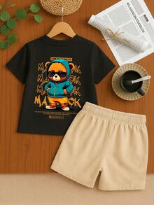 Children's Set T-Shirt And Shorts Summer Fashion Youth Male Various Colors And Sizes Maverick Bear - 黑色 - 查看 1