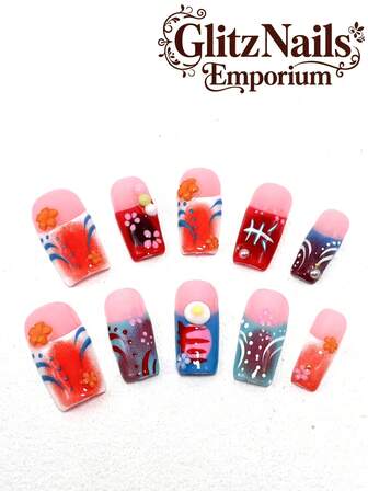 10 Pieces Of Pure Handmade Nail Press Nails 25mm Square Nails French Nails Multi-Color With Cute And Fashionable Suitable For Women To Wear. There Are Three Sizes To Choose From, Suitable For A Variety Of Occasions, Parties, Dances And Daily Wear.