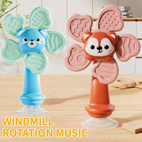 Baby Suction Cup Rotating Windmill Toy, Essential Travel Companion For Airplane And Car Trips, Sensory Rotation Decompression Gift To Help Babies Easily Recognize Shapes, Sensory Play, Cute Animal, Highquality Plastic, Handheld Spinner, Infants And Toddlers