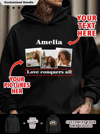Sudadera con capucha personalizada para hombres, sudadera con capucha personalizada, personalizada a través de foto/foto de grupo/pareja/familia/amigos/mascota/paisaje, ingrese el texto deseado, logotipo/negocio/uniforme de fiesta de la empresa, sudadera de Halloween y sudadera de Navidad, sudadera negra, otoño, regalo para el mejor amigo, ropa de invierno para hombres, regalo para el Día de San Valentín/Día del Padre/Aniversario/Cumpleaños, regalo para él, top de manga larga