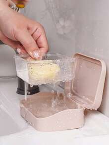 1pc Quick-Drain Soap Dish With Lid - Thickened Non-Slip Bath Organizer, Detachable Shower Caddy For Home/Dorm/Travel, Multi-Color Options, 2 Layers Rectangular Soap Box Container For Shower Bathroom, Holiday Camping Holiday Essentials Vacation Accessories, For Bathroom, Travel, Without Drilling