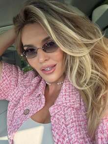 1 pieza Gafas de mujer con montura metálica sin marco de color gris oscuro, con forma ovalada y borde metálico, adecuadas para uso diario, elegante para vestir en verano, playa, vacaciones, al aire libre, viajes, estilo preppy para volver al colegio - Gris degradado - Ver 6