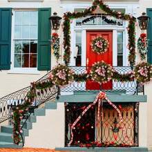 1pc 196.06 Inch Christmas Santa Claus, Gingerbread Man, Snowman Metallic Red, Green, Gold Twisted Ribbon Decor, Includes Shiny Ornaments, Plastic Christmas Tree And Party Supplies, Indoor Outdoor Holiday Decoration