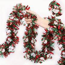 1pc 196.06 Inch Christmas Santa Claus, Gingerbread Man, Snowman Metallic Red, Green, Gold Twisted Ribbon Decor, Includes Shiny Ornaments, Plastic Christmas Tree And Party Supplies, Indoor Outdoor Holiday Decoration