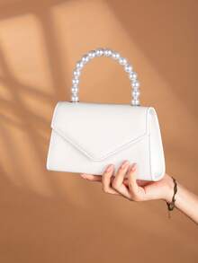 REMANLAND Luxurious Alluring Solid Color Pearl Handle Party Clutch, Exquisite Flap Women's Evening Bag With Detachable Metal Chain Shoulder Strap, Hidden Card Slots Suitable For Party, Ball, Banquet, Gathering, Wedding And Other Occasions - White - View 4