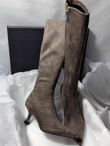 Fall/Winter Korean Style Minimalist Over-The-Knee Boots, Elastic Suede Skinny Boots With Side Zipper Pointed Toe High Heels,Kitten Heel Boots,Party