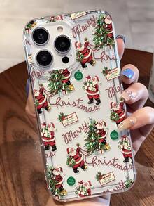 1pc Personalized Christmas Tree & Santa Claus Pattern Transparent TPU Shock-Absorbing Anti-Fall Anti-Fingerprint Phone Case Compatible With IPhone