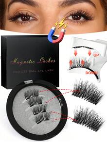 Waloshow 4 Pairs CC Curl Magnetic Eyeliner & Magnetic Eyelash Kit With With Magnetic Clips,Mixed Style,Glue Free,Natural Looking Reusable False Eyelashes, 7-12mm Faux Mink Lashes For Everyday Wear, Waterproof,Comic Eyelash, Elongated Eye Tail Enlarges Both Eyes,Fluffy Slim For Everyday Use Manga Eyelashes, Summer Travel Essentials 2025,Beach Vacation, Camping Trip - 自然纖長款 - 查看 10