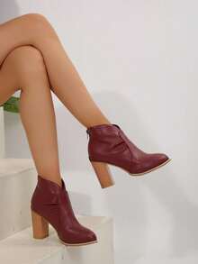 新款女式踝靴、时尚高跟靴、超高跟靴 - 酒紅色 - 查看 14