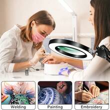 1 件 10 倍放大镜，带灯和支架，72 LED 照明放大镜，USB 供电桌面放大镜，3 种颜色模式可调光放大灯，可调节鹅颈管，适用于工艺品维修焊接