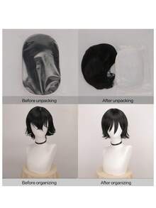 Parrucca nera da anime con frangia - resistente al calore, stile corto e dritto per cosplay e uso quotidiano