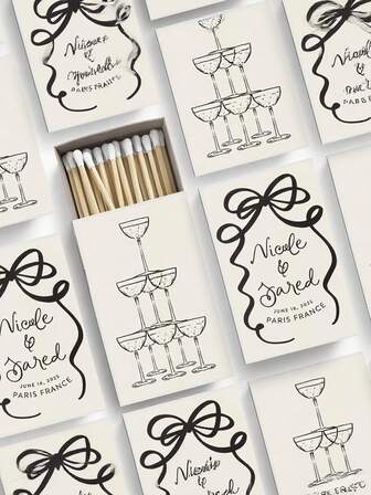 Personalized Matches Sticker,Wedding Accessories,Ribbon And Bow Wedding Matches Sticker,Hand Drawn Champagne And Bows,Champagne Tower Sticker,Personalized Matches Sticker,Cigar Bar Matchbooks Sticker