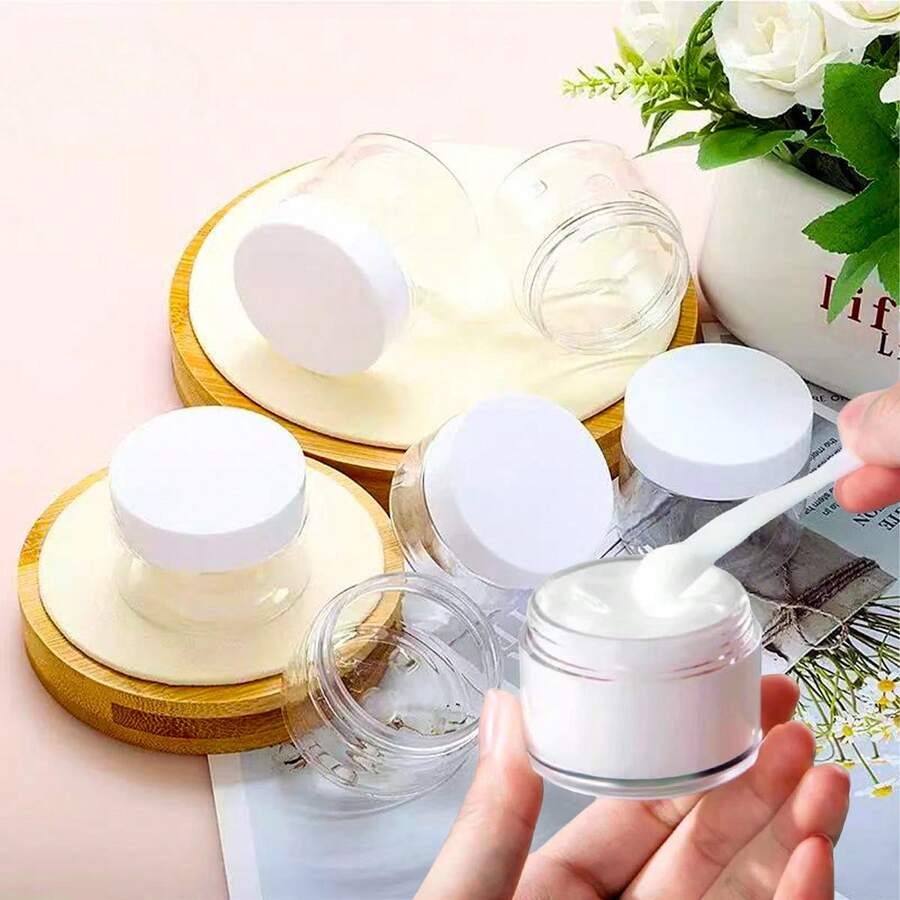 6 piezas Botella de boca ancha de plástico, Botella separada de crema facial, Botella de almacenamiento con cuentas de accesorios para uñas, Botella vacía de cosméticos, Botella sellada portátil de viaje de muestra de crema para el cuidado de la piel y el contorno de ojos