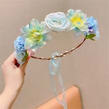 1pc Romantic Bride Wedding Floral Headband, Fairy-Like Nature Style Wreaths & Crowns Tiara Costume Crown Hair Garland Hair Vine Headpiece Hair Circlet Tiara, Hawaiian Outfit For Women, Summer Accessories, Accessories - Purple - View 15