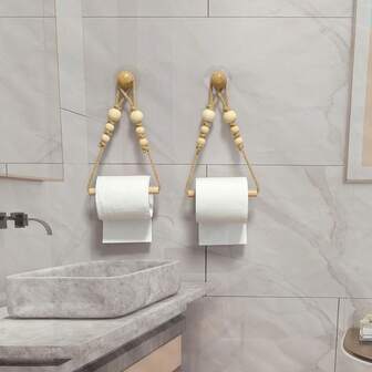 1/2 件手工编织卫生纸架，无需钻孔壁挂式浴室卷纸架，带挂钩的厨房纸巾架，适用于浴室、厨房、家居装饰、家具配件
