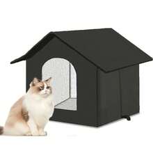 1pc Outdoor Waterproof Cat House, Thick 600D Oxford Cloth, High Density Foam Insulation, Comes With All-Season Comfortable Cushion - Black - View 17
