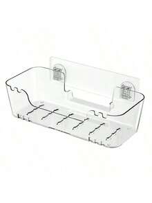 1 pieza Estante de almacenamiento transparente para baño con agujeros de drenaje - Bandeja de bañera de plástico duradero, de secado rápido y fácil de limpiar, cesta de ducha adecuada para uso en el baño, diseño montado en la pared, almacenamiento y organización del baño, accesorios de baño, estante.