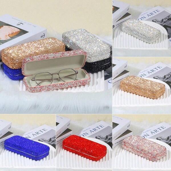 1pc Elegant Diamond-Set Automotive Glasses Case, Shiny Rhinestone Automotive Glasses Case, ABS Material, Stylish Portable Storage Case, Stylish Automotive Interior Accessories, Suitable For Fashion Glasses And Prescription Glasses, Ideal Holiday Gifts [Slight Scratches During Transportation, Loss Of Rhinestones Is Unavoidable]