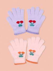 زوج/زوجان من قفازات محبوكة دافئة للأطفال، قفازات مخططة بنقشة القلب مع تشطيب مخمل، قفازات شتوية دافئة للبنات لحماية من البرد، مناسبة للارتداء اليومي، هدية مثالية لعيد الميلاد - متعدد الألوان - مشاهدة 3