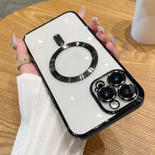 Deluxe Wireless Charging Magnetic Case With Lens Protection Plating Clear Shockproof Transparent TPU Case Compatible With IPhone 17 17Pro 17Air 17Pro Max 16 16Pro 16Pro Max 15 15Pro 15Pro Max Case - Black - View 16