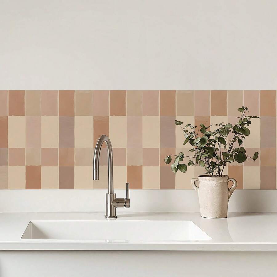 Autocollant de rayure à carreaux aquarelle verte, autocollant mural décoratif imperméable. Mosaïque vintage amovible, décoration murale, art mural, décoration murale, autocollants muraux de décoration de pièce de 11,8 x 47,2 pouces