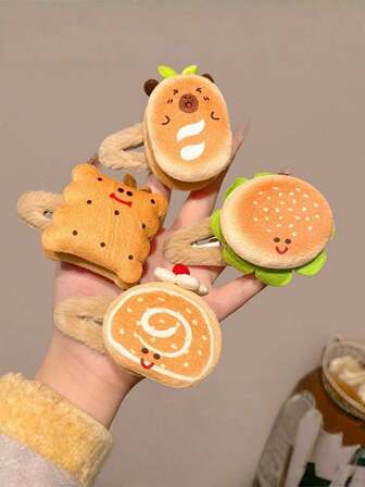 1PC Food Coffee Color Cartoon Cute Hamburger Hairpin Female Bangs Clip Toast Bread Hairpin Broken Hair Bb Clip Headdress, Claw Clips