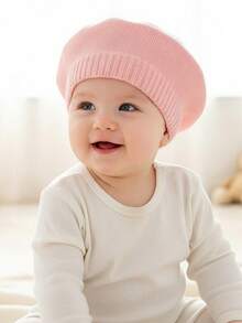 1pc Solid Color Baby Knit Beret Hat, Suitable For Daily Use, 0-2 Years Old - Multicolor - View 2