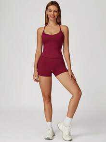 MASKERT 女士运动吊带背心，瑜伽背心，健身背心，跑步训练，羽毛球，网球，亲肤，高弹力 - 紅色 - 查看 7