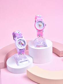 2件套 女孩卡通独角兽3D软硅胶表带石英表，儿童创意动物图案模拟腕表 - 彩色 - 查看 6